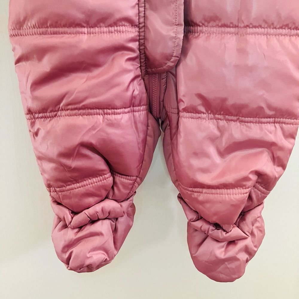 NEW FIRST IMPRESSIONS Baby Girl Bow Faux Fur Trim Mauve Pink Snowsuit. SZ 3-6 mo - Picture 9 of 11